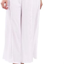 Women Flared White Viscose Rayon Trousers-image-52