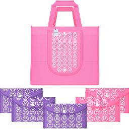 Pack of 6 Smile Foldable Grocery/Shopping Bags For Women | Pink & Purple Pack of 6 Grocery Bags-image-3