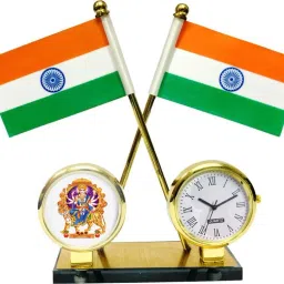 SHERAWALI MATA WITH Quartz Watch INDIAN FLAG Double Sided Wind Car Dashboard Flag-image-5