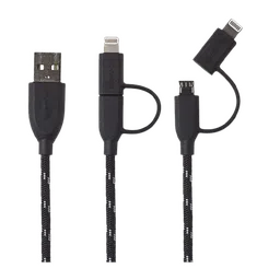 BOOMPODS BP-DOUCBL Type A to Micro USB, Lightning 3.2 Feet (1M) 2-in1 Cable (Braided Design, Black)-32