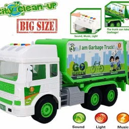 kru mir Unbreakable City Garbage Truck Toys for Kids Friction Powered with Lights & Realistic Sounds. Made from ABS Plastic with Move able Rotating Dump Trolley image 4