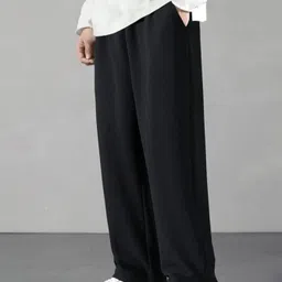 flynoff Men Solid Black Track Pants-picture-8