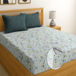 190 TC Cotton King Floral Fitted (Elastic) Bedsheet-image-15