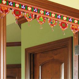 Design Subh Labh Peacock Traditional Art Handmade Door Bandarwal toran for Home Décor Hangings for Decoration Red (Pack of 1) Toran-3