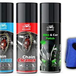 weyride Bike Chain Lubricant Spray and Bike Shiner with bike Cleaner For Bike Wa_a1 Cleaning Bursh with Micro Fiber Cloth (150ml Each) Chain Oil-picture-4