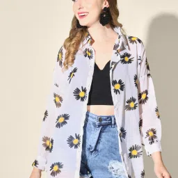Women Boxy Fit Floral Print Spread Collar Casual Shirt-image-5