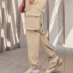 Skinny Fit Solid Brown Moveo for Men Cargos-image-12