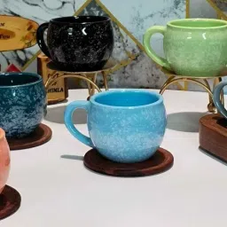 Pack of 6 Ceramic Bone China Multi Color Kuliya Premium Tableware Tea/Coffee Cup Set of 6-18