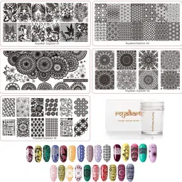 Nail Stamping Kit with 5 Stamping plates & Silicone Stamper (Explorer Series)-image-1