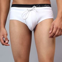 la intimo Atlantic Double waistband Swim Brief Solid Men Swim Bottom White Swimsuit-picture-3