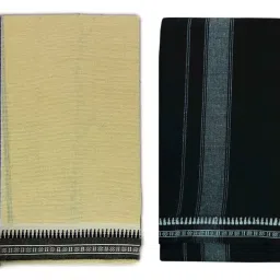 Prakasam Cotton Premium quality Mens Kerala Style Thalapathi Border Single (1.28X2.00 mtrs) -Dhoti-kerala Single mundu (Pack of 2 dhoties)- Black:Yellow Men Dhoti-image-17