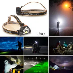 ecosky USB LED Rechargeable Headlamp Torch With Warning RED and blue Indicator light Torch image 5