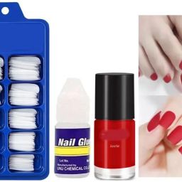 Artificial Fake Nails+Glue with nail polish-12