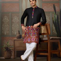 odette Men Solid Cotton Blend Straight Kurta-picture-38