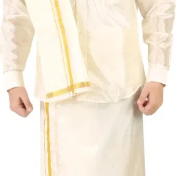 Men Polyester Shirt Dhoti Dupatta Set-image-3