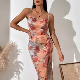 Women Asymmetric Multicolor Below Knee Dress-image-56