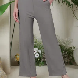 selvia Women Relaxed Grey Lycra Blend Trousers-picture-11