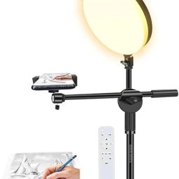 BROLAVIYA Floor Stand Full-Screen Fill 10" Ring Light with Remote, Flexible arm,1/4" Head Mobile Holder-26