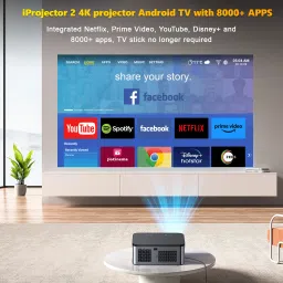 XElectron iProjector 2 (20000 lm / 2 Speaker / Wireless / Remote Controller) Native 1080P Resolution with 4K HDR Support | Auto Keystone, OTT Apps (Netflix, Prime, Hotstar) | 2GB RAM, 32GB ROM | HDMI ARC, Smart Auto Focus Android Projector image 3