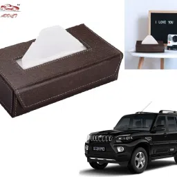 Car Tissue Box Paper Tissue Holder Brown with 200 Sheets(100 Pulls) For Mahindra New Scorpio Vehicle Tissue Dispenser-16