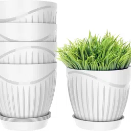 Round Flower Pots with tray for Home & Decoration Planters, Terrace, Garden Etc Plastic Vase-26