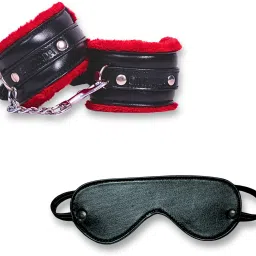 premium leather red & black handcuff & blind fold combo-image-39