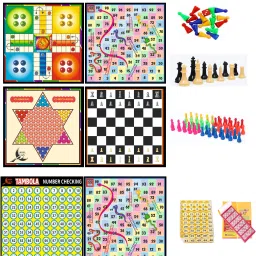 6 in 1 Wooden 12*12" Tambola | Snake | Ludo | Chess | Checker | Accessories | Party & Fun Board Game-10