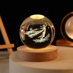 Princess Aisha Crystal Ball Lamp 2.4" 3D Galaxy Ball lamp USB Table Wood Base Night Lamp-18