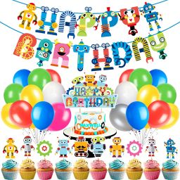 Robot Birthday Party Supplies,Robot Theme Birthday Party Decorations Set 37-image-81