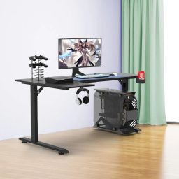 Manual Height Adjustable Table for Work Cup Holder | L1600B-Black Engineered Wood Computer Desk-image-48