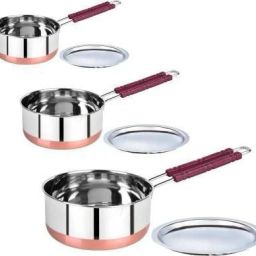 Stainless Steel Saucepan set with lid Copper Bottam Serving Set Sauce Pan Set,Milk pot,Patila,Bhagona,Water Boiler Pan, Sauce pot Sauce Pan 19 cm, 17 cm, 15.5 cm diameter with Lid 2 L, 1.5 L, 1 L capacity-image-10
