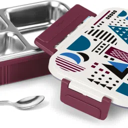 Fun Feast 3 Steel Tiffin Box, 700 ml, Maroon | 3 Leak Proof Compartment 1 Containers Lunch Box-image-15