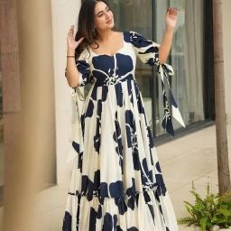 Self Design Cotton Blend Stitched Flared/A-line Gown-picture-33