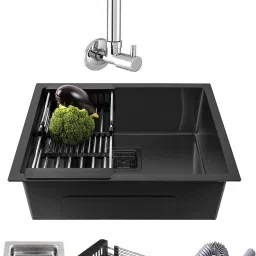 (24"×18"×10") HANDMAD KITCHEN SINK MATT FINISH BLACK WITH STAINLESS STEEL TAP MATT FINISH BLACK MG_22 Vessel Sink-image-56