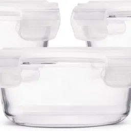 classic essentials Square Glass Microwave Safe Borosilicate 3 Containers Lunch Box-picture-4