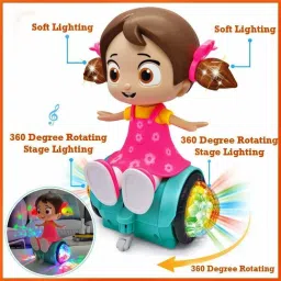 vinsh 360 Degree Rotating Dancing Girl Musical Toy with 3D Flashing Lights and Bump and Go Action Feature Doll for Kids image 3