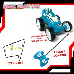 smart boy 360 Degree Rotational Small Stunt Car Rechargeable with C Type USB Cable - Blue image 4