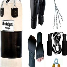 Senior Boxing Combo 3 feet unfilled Punching Bag With Hanging Chain + Pair of Boxing handwrap + Pair of Boxing Gloves + 1 Bearing Skipping Rope + 1 Wooden Handgrip + 1 Mouth Guard Boxing Kit-image-23