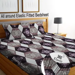 250 TC Cotton King Printed Fitted (Elastic) Bedsheet-10