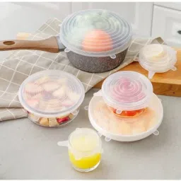 BPA-FREE Silicon Heat Resistant Reusable Stretchable Flexible Lids (Free Size, Multicolour White) Set of 6 8 inch Lid Set-image-95