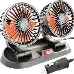 Premium Telescopic Adjust Dual head red Car fan Cooling 360 Degree with stickers Car Interior Fan-image-58