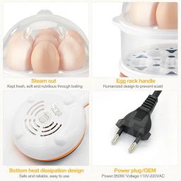 krithvi Multi Functional Electronic 2 in 1 Double Layer Egg Boiler Steamer Cooker with Handle and Capacity of 7 or 14 Eggs | Egg Fry Boiling Non-Stick Steamer and Egg Frying Pan Machine (multicolor) EB 2L HANDLE Egg Cooker image 3