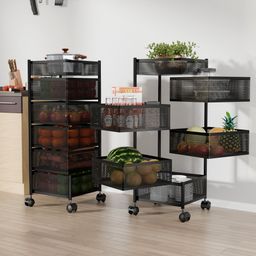 kuber industries Pack of 2 Kitchen 5+1 Layer Metal Storage Rack with Wheels | Square Shape -Black Iron Kitchen Trolley-picture-38