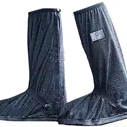 snowie soft Waterproof Shoe Cover Calf Length with Elastic Strap Wear Resistant One Pair Plastic Black High Ankle Shoe Cover-picture-8