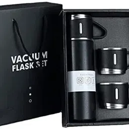 Vacuum Flask Set with 3 Steel Cups Combo for Coffee Hot Drink and Cold Water, SS Stainless Steel Coffee Mug-0