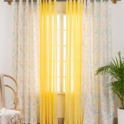 the yellow dwelling Yellow Cotton Floral 5.5ft Sheer Eyelet Window Curtains (Pack of 4)-picture-46