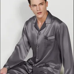 bella babe by sk Men Night Suit Set Grey Solid-picture-4