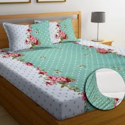 240 TC Cotton Double Floral Fitted (Elastic) Bedsheet-image-86