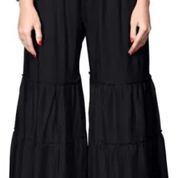 Women Flared Black Viscose Rayon Trousers-image-42