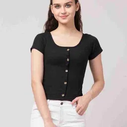 western darji Casual Regular Sleeves Solid Women Black Top-picture-45